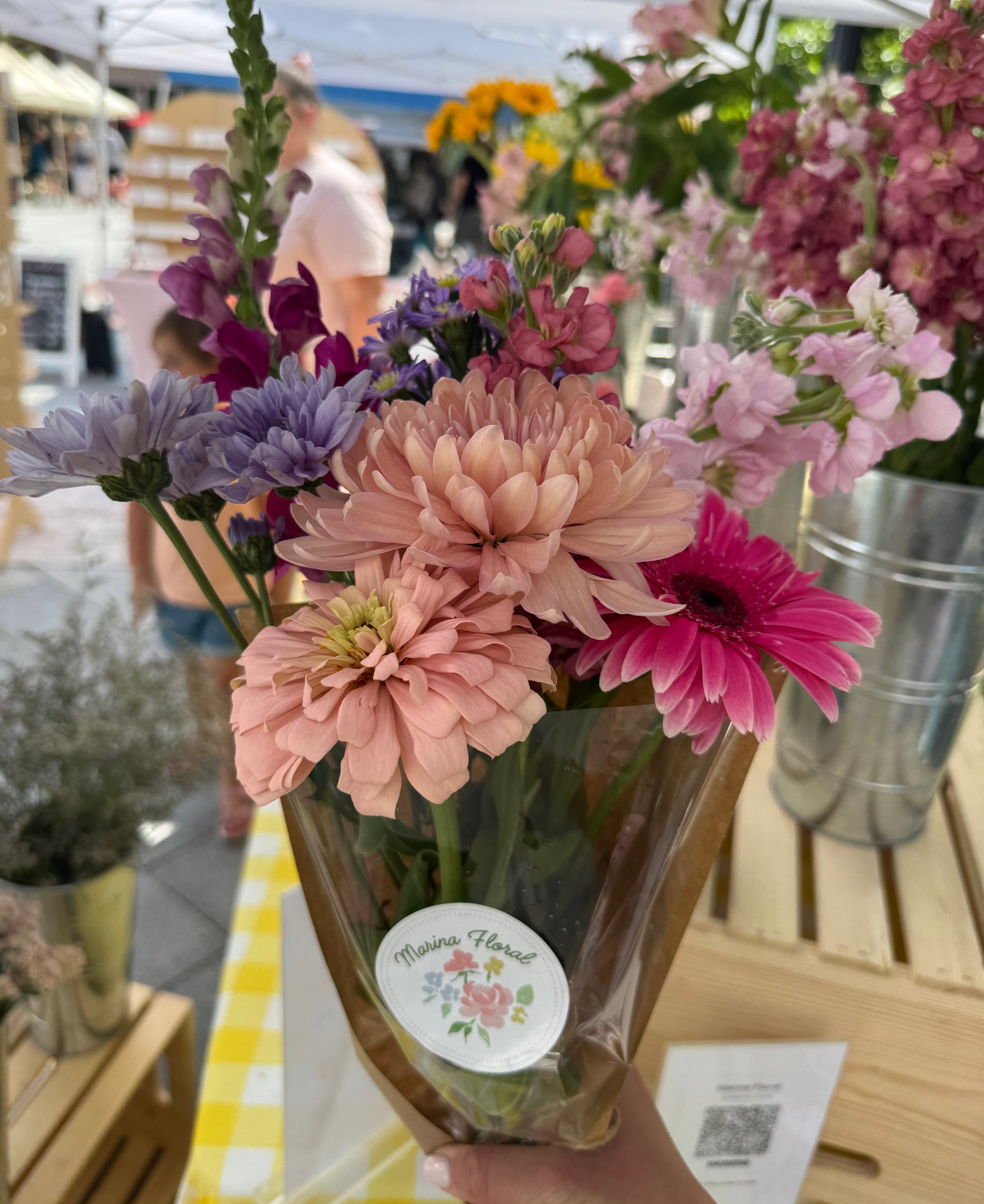 Bouquet of colorful flowers from DIY flower bouquet bar for bridal shower, baby shower, event, or party.