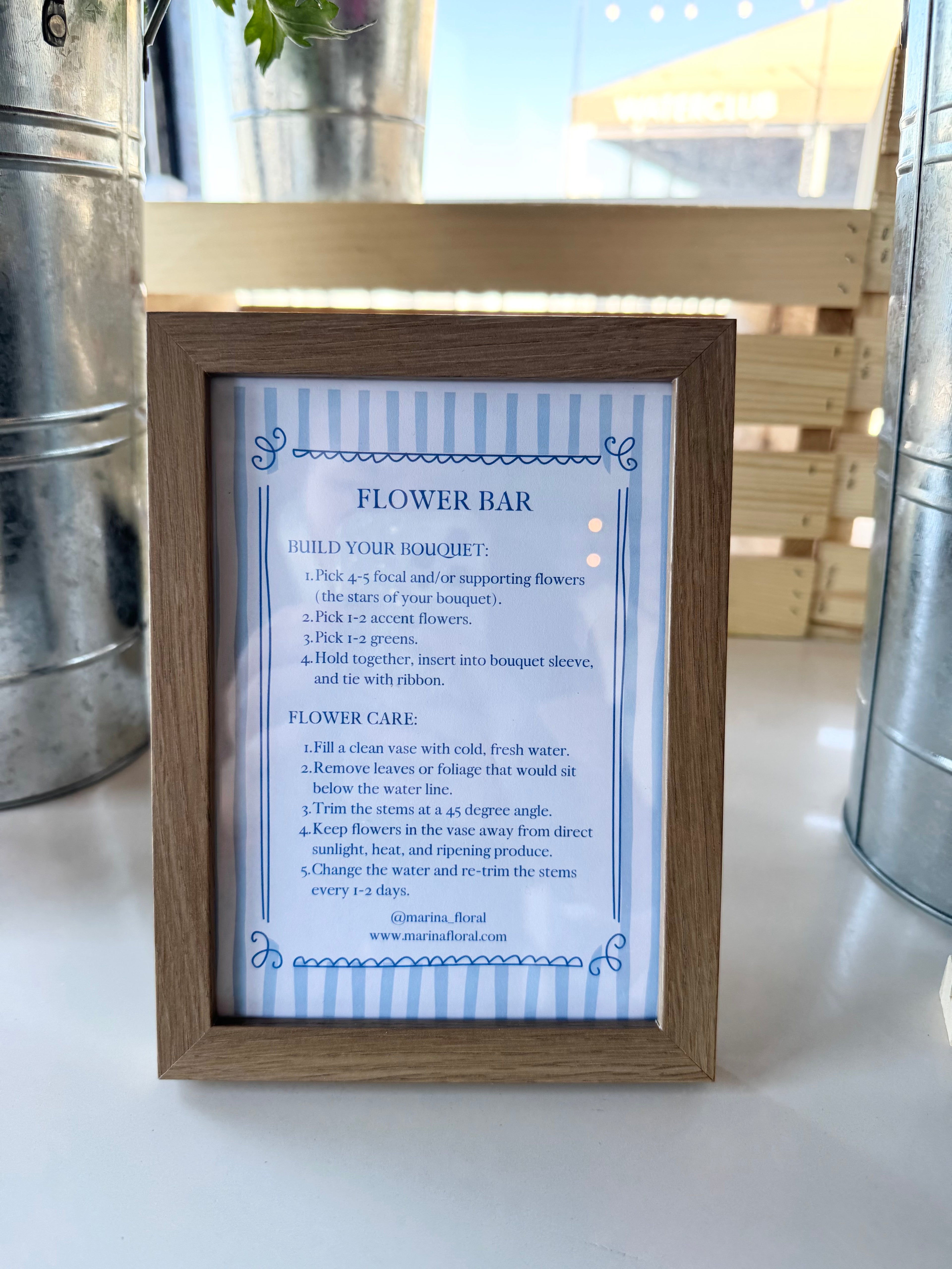 Instructions how to signage for DIY flower bouquet bar for bridal shower, baby shower, event, or party.
